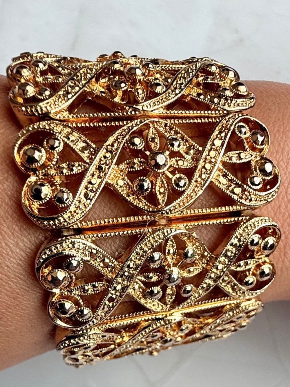 Gold Tone Stretch Cuff Bracelet